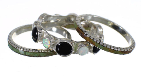 Sterling Silver Southwest Multicolor Stackable Ring Set Size 7 QX76210
